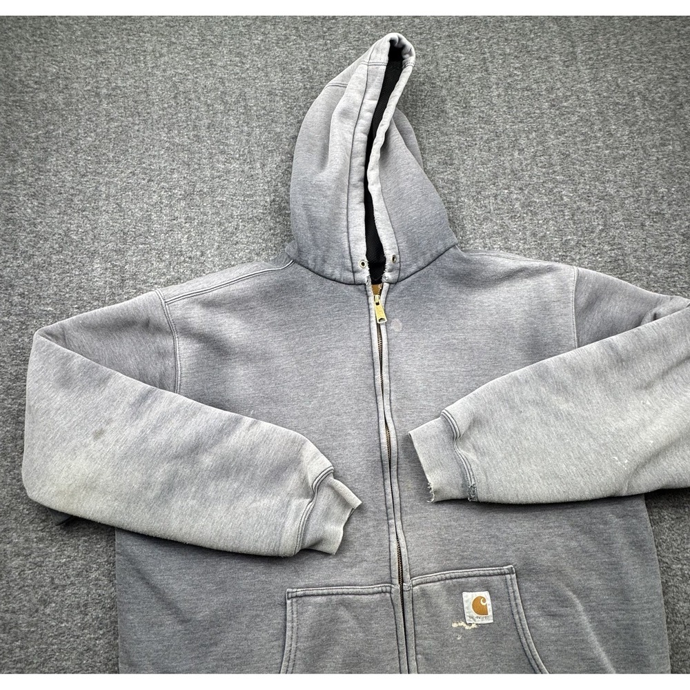 Carhartt Thermal Lined Full Zip Hoodie Gray Large Tall LT Distressed Fade Thrash